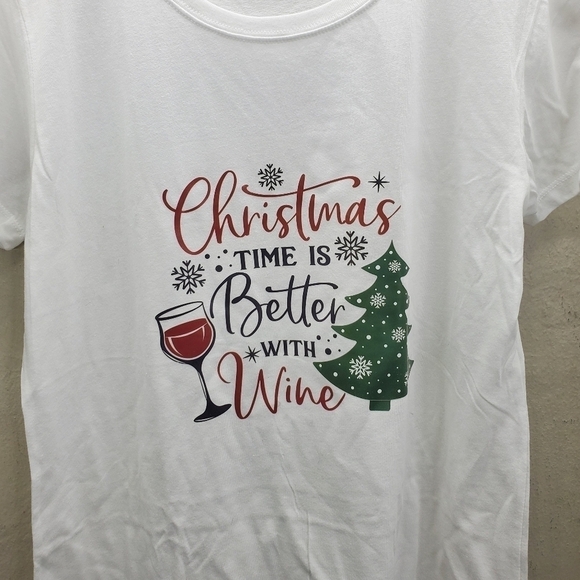 Christmas Time Is Better Than Wine Shirt Women XXL White Gold NEW - Picture 2 of 4